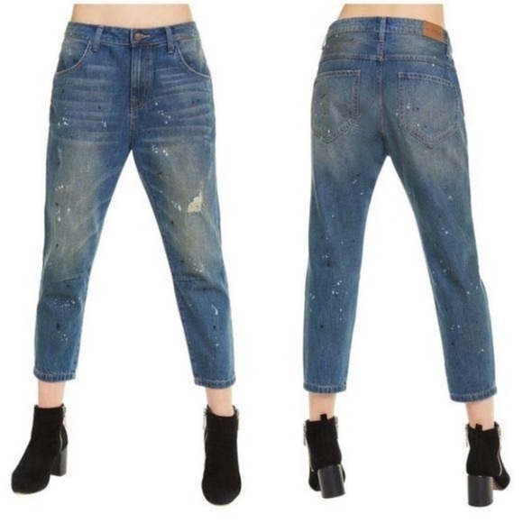 Wildfox Baggy Crop Jean Da Vinci Size 25 Distressed NWT Paint 100% Cotton - Picture 1 of 8